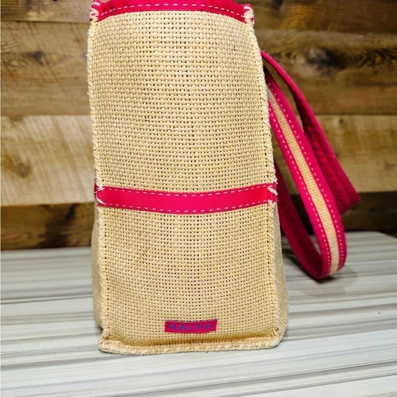 Ralph Lauren 90s Y2K Straw Tote Handbag With Pink Trim and bow, classic - Picture 4 of 5
